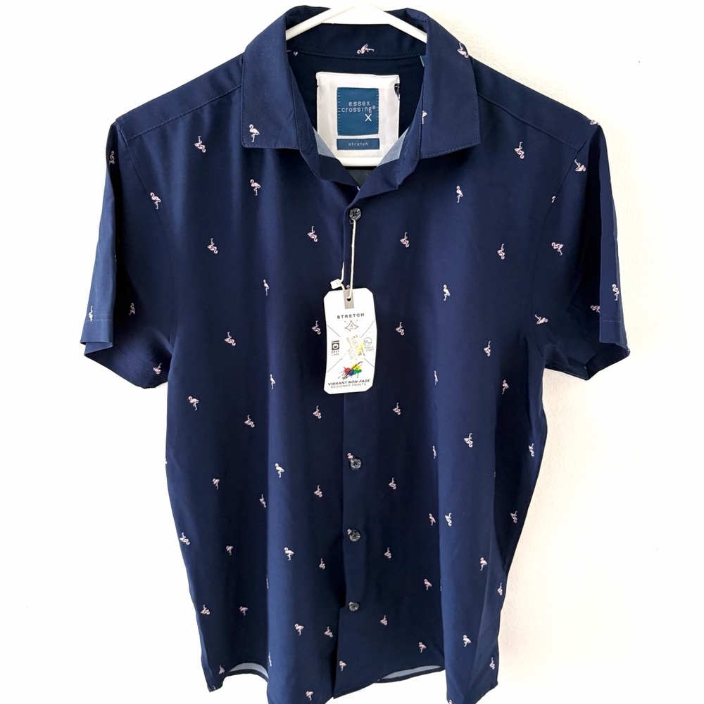 NWT Essex Crossing Flamingo Themed Lightweight Short Sleeve Shirt, Size: Small